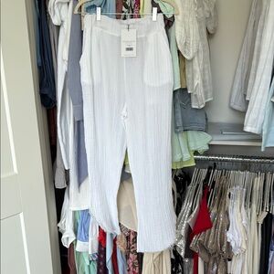 White Textured linen Pants
